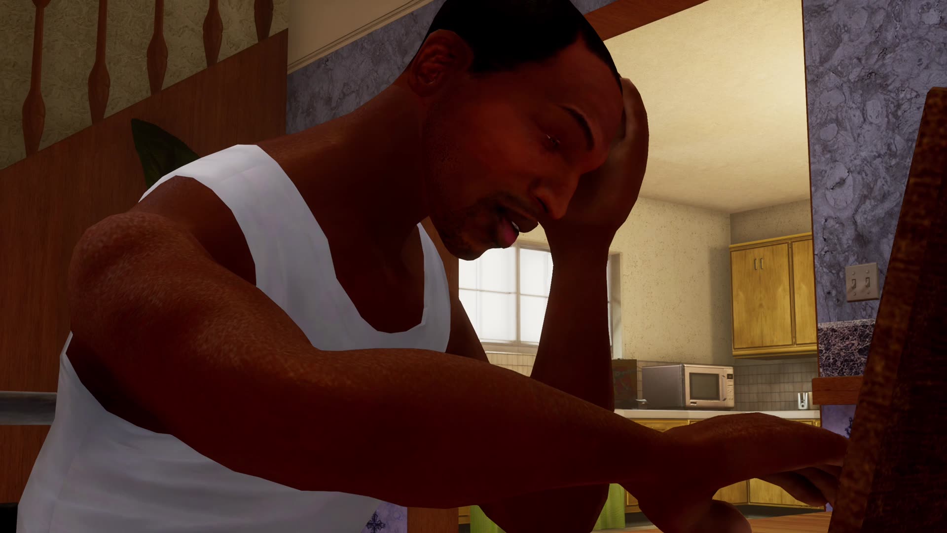 CJ w domu na Grove Street